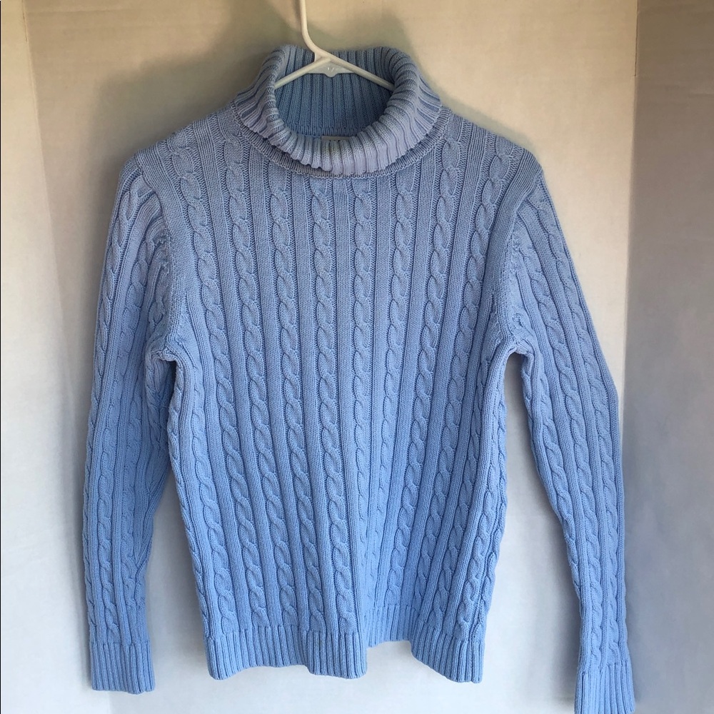 L.L. Bean Two Cotton Cable Knit Turtleneck Sweaters Purple and Blue Medium - Picture 5 of 12
